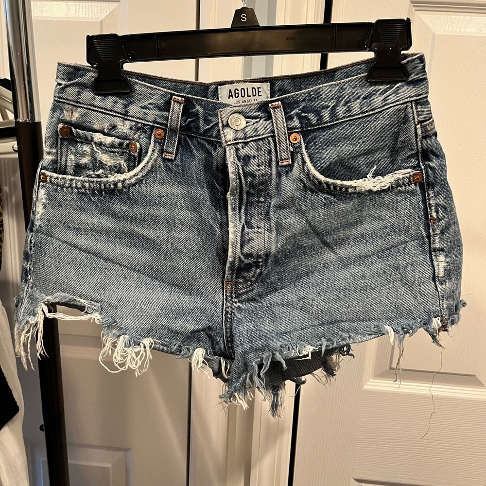 Agolde Distressed Blue Jean Shorts